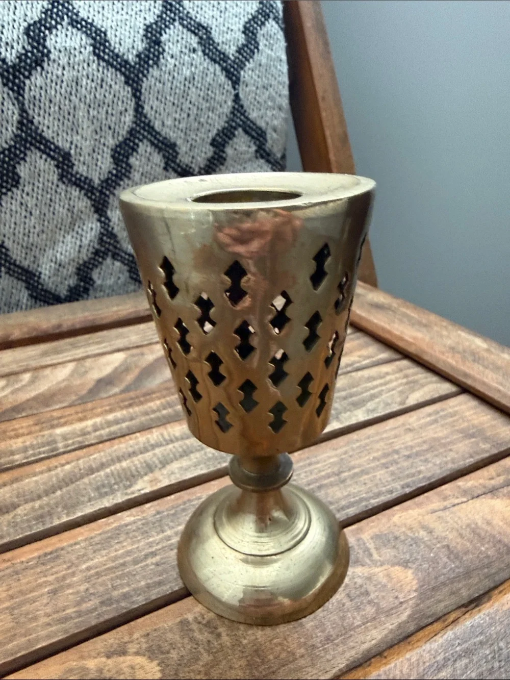 Vintage Brass Pierced Taper Candle Holder | Boho Goblet Style
